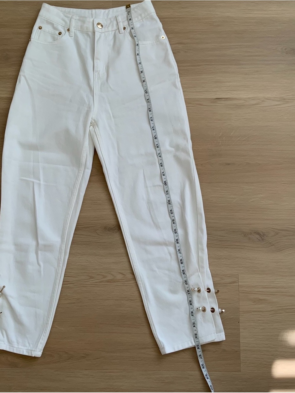 MOTHER Of Pearl White High-Rise Jeans with Pearl Embellishments - Picture 6 of 14